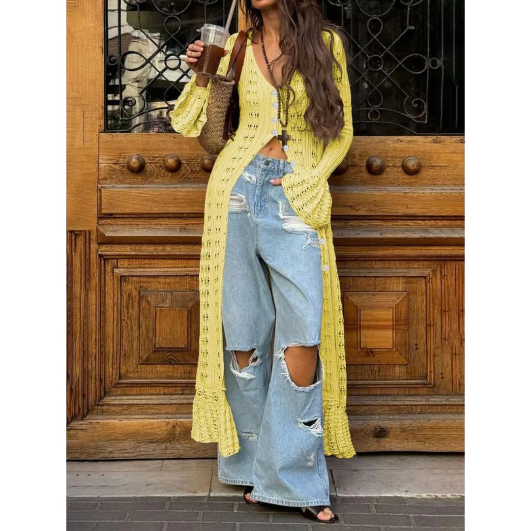 Chic Flounce-Sleeve Fitted Cardigan with Button Front - Image 2