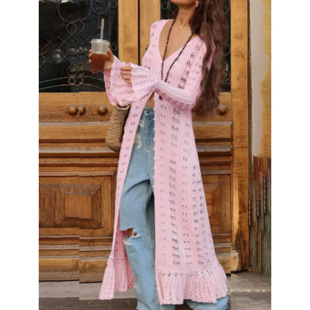 Chic Flounce-Sleeve Fitted Cardigan with Button Front - Image 3