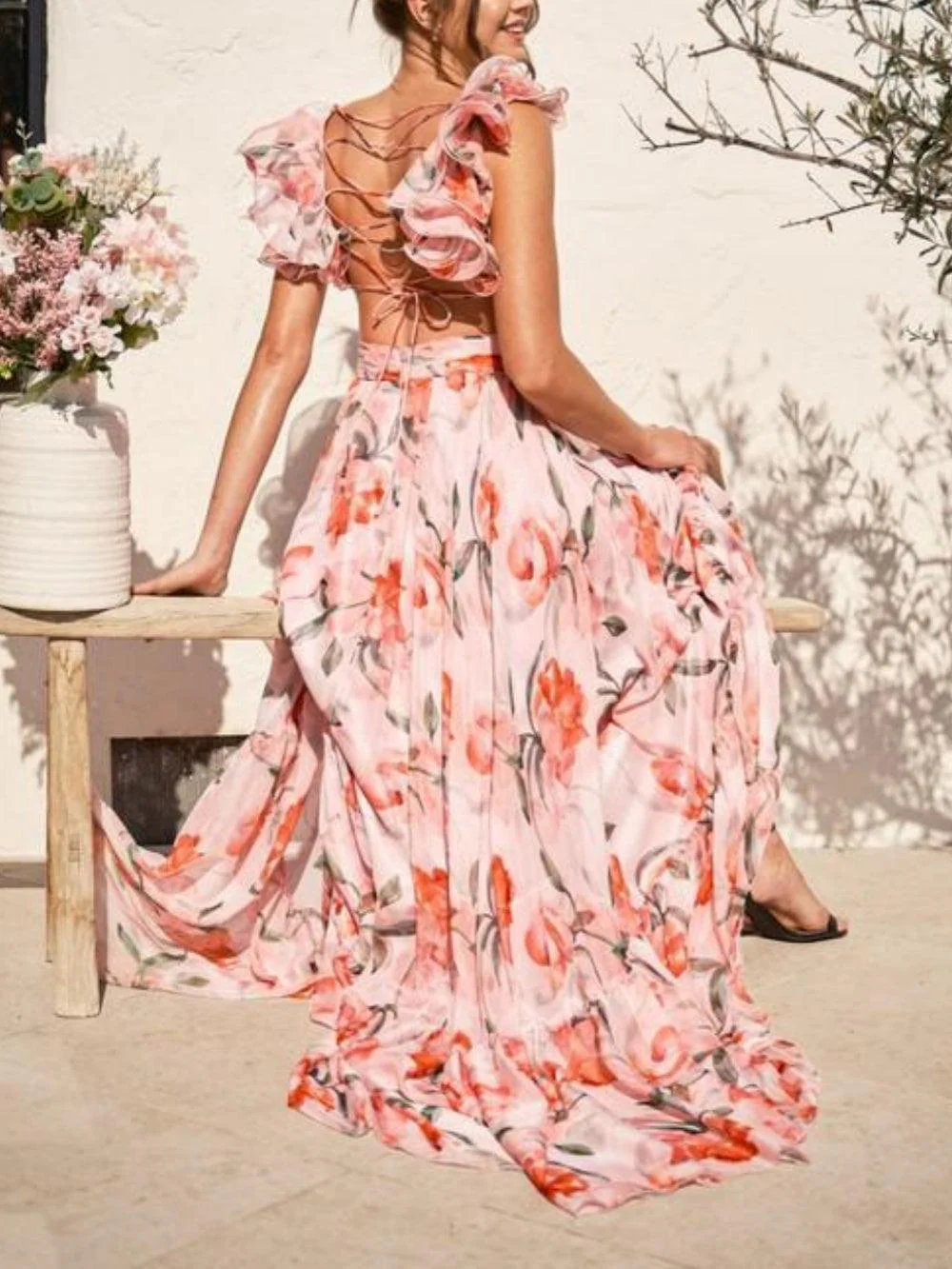 Long patterned ankle-length dress