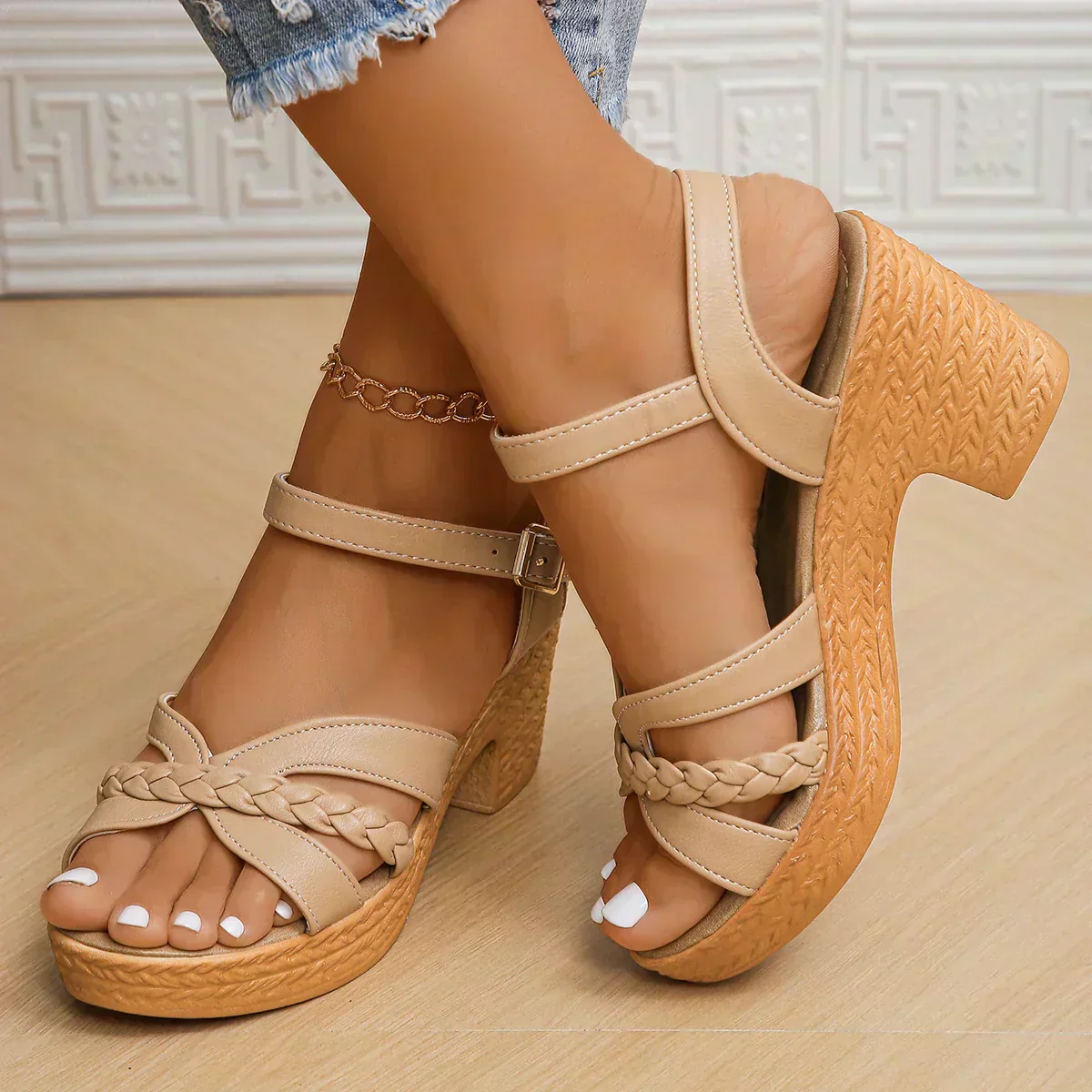 Chic Braided Strap Platform Sandals - Image 10