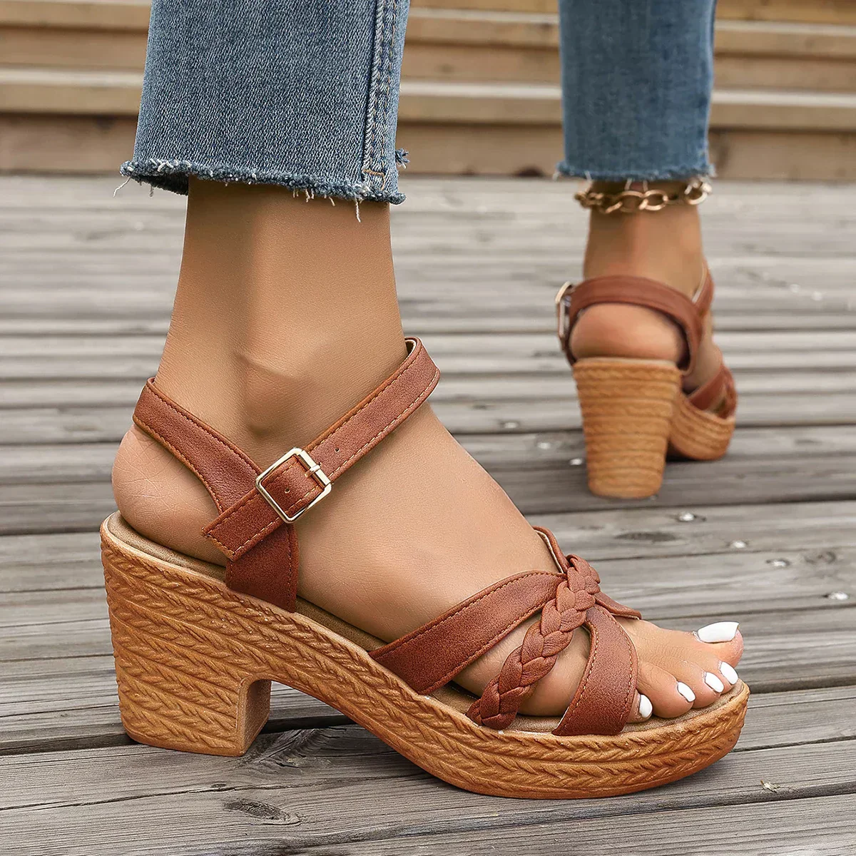 Chic Braided Strap Platform Sandals - Image 4