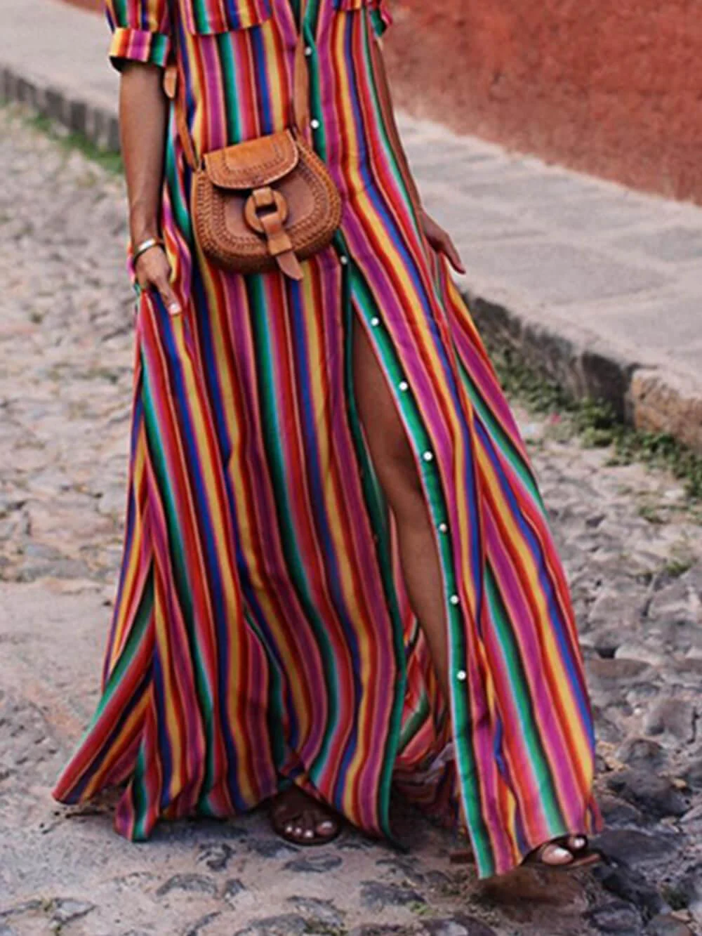 Casual striped shirt and long skirt with elegant print - Image 3