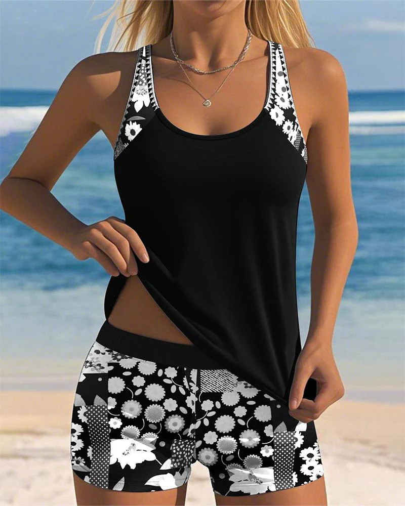 Colette | Tank Top Swimsuit & Printed Boxer Shorts Set - Image 2