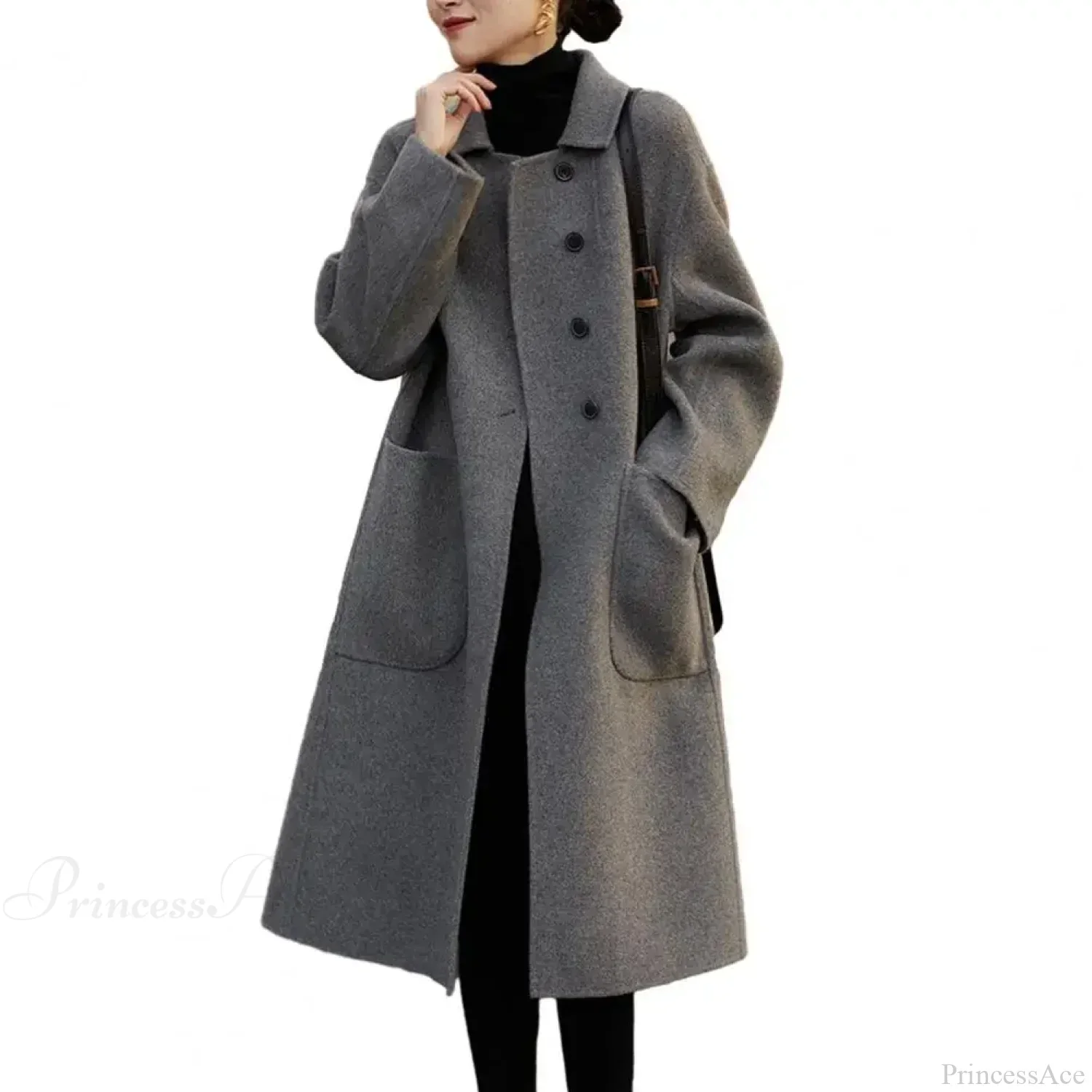 Elegant Wool Overcoat with Stylish Lapel for Commutes - Image 6