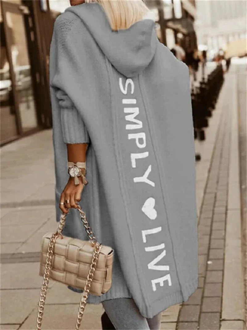 Cozy Women's Longline Hooded Cardigan with Bold Slogan Print - Image 2