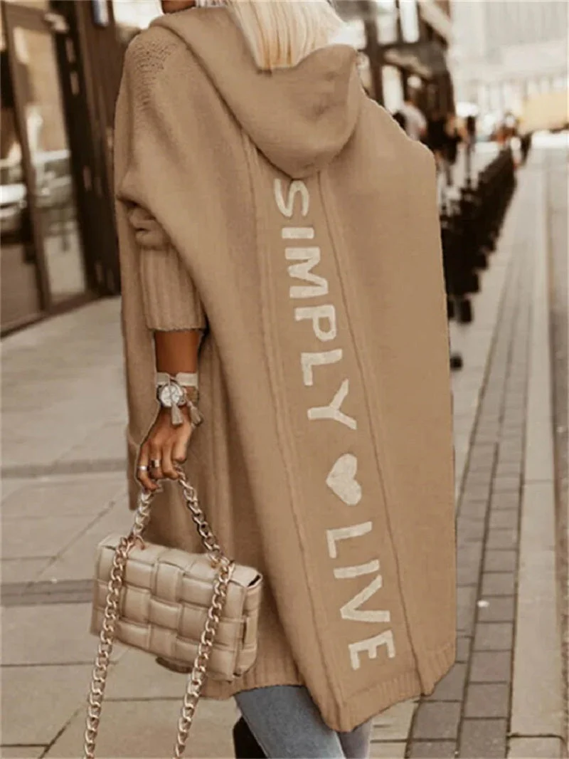 Cozy Women's Longline Hooded Cardigan with Bold Slogan Print - Image 3