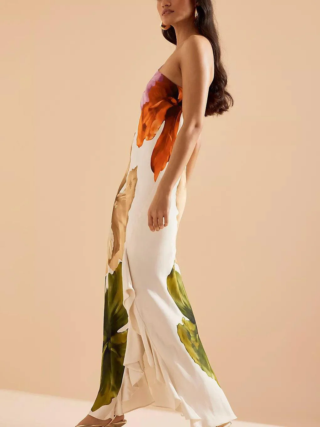 Elegant and Exquisite Maxi Dress with Floral Print and One Shoulder - Image 3