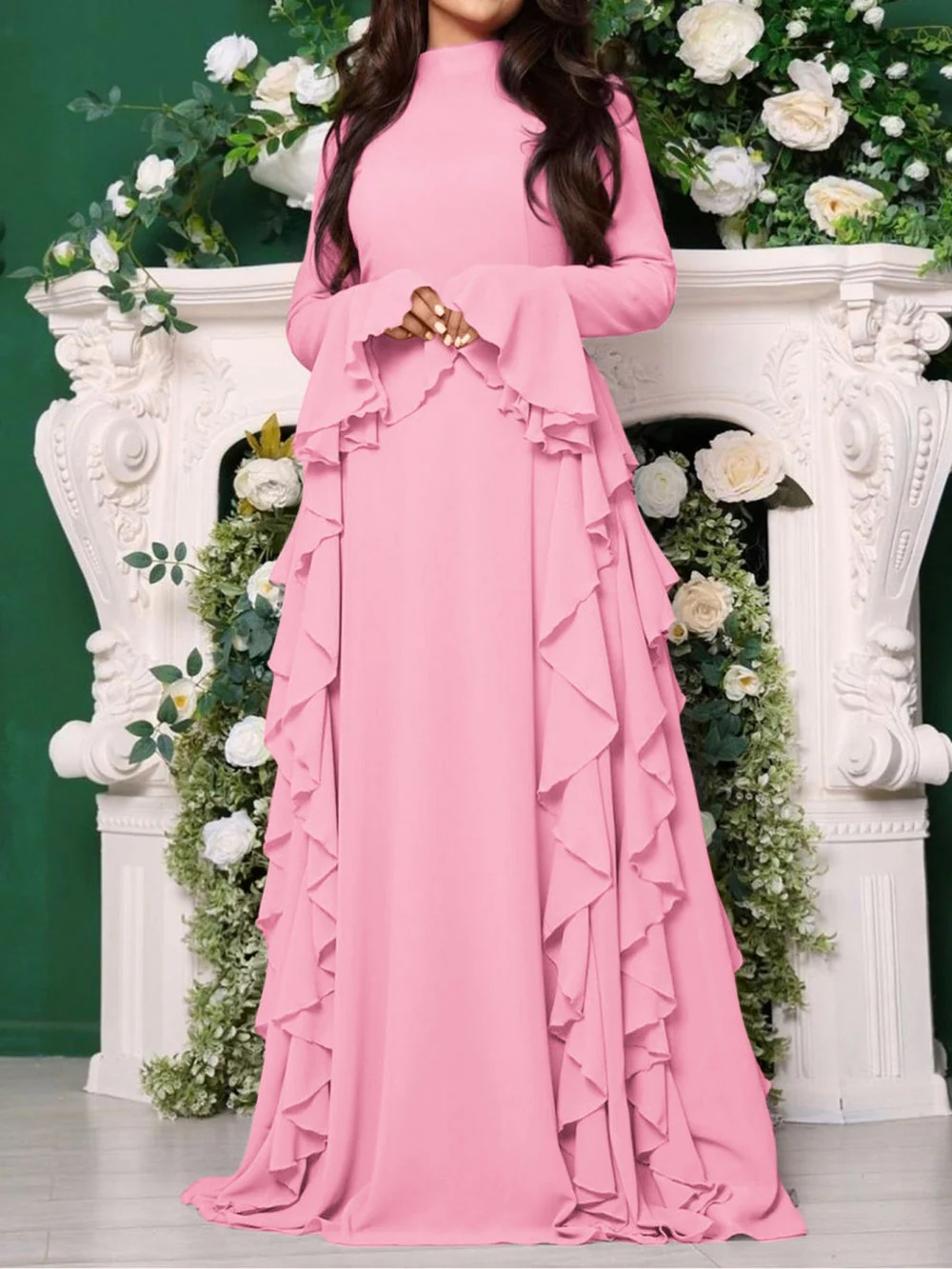 Elegant high-waisted dress with trumpet sleeves - Image 7