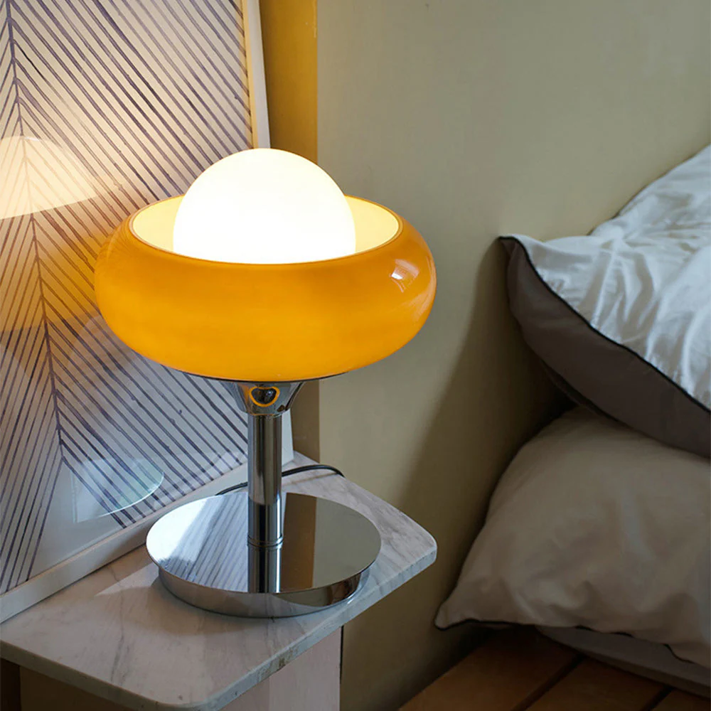 Elegant Vintage Bauhaus Glass Table Lamp in Light Yellow - Image 2