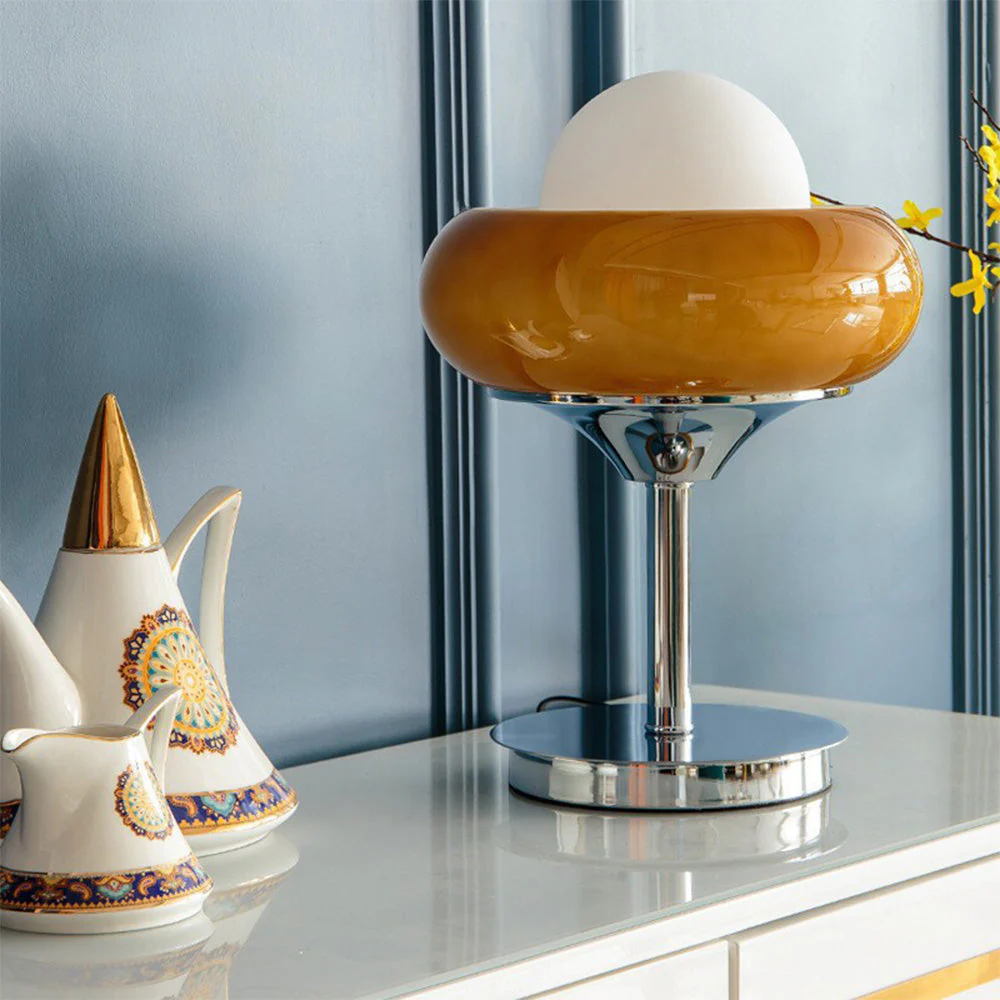 Elegant Vintage Bauhaus Glass Table Lamp in Light Yellow - Image 5
