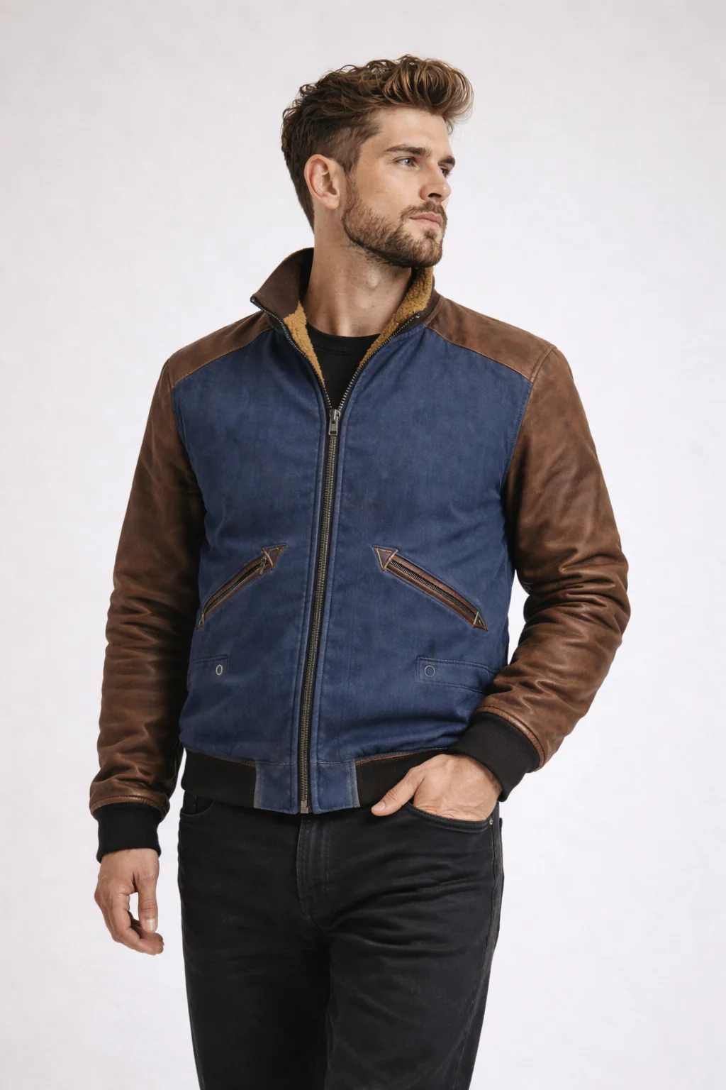 Men's 3D Print Zip-Up Jacket with Sherpa Lining - Image 5