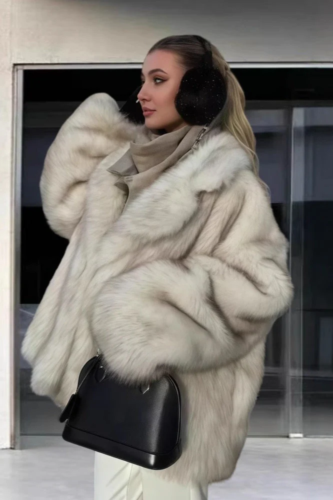 Long Sleeve Faux Fox Fur Coat for an Elegant Style - Image 4