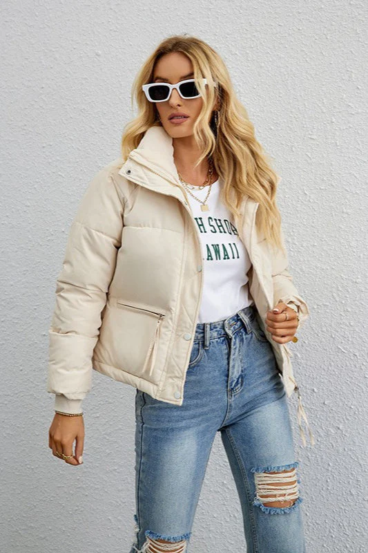 Short Puffer Coat with Stylish Stand Collar