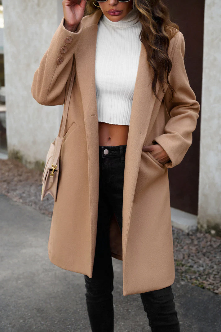 Oversized Solid Color Wool Blend Coat - Image 15