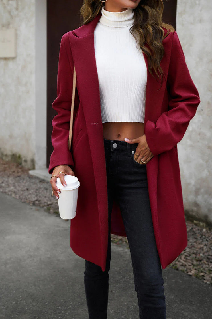 Oversized Solid Color Wool Blend Coat - Image 3
