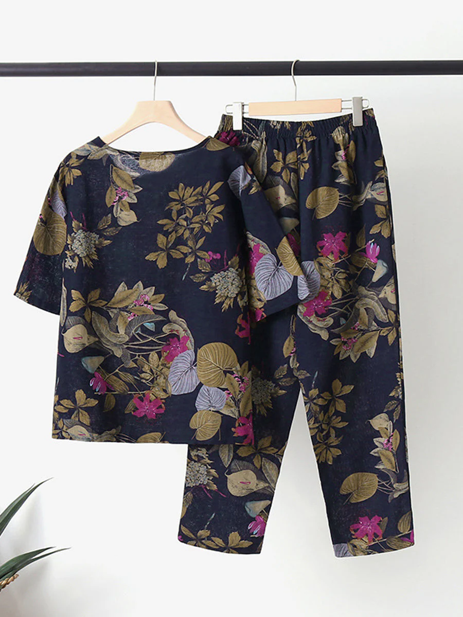 Two-Piece Floral Print Set with Round Neck - Image 5