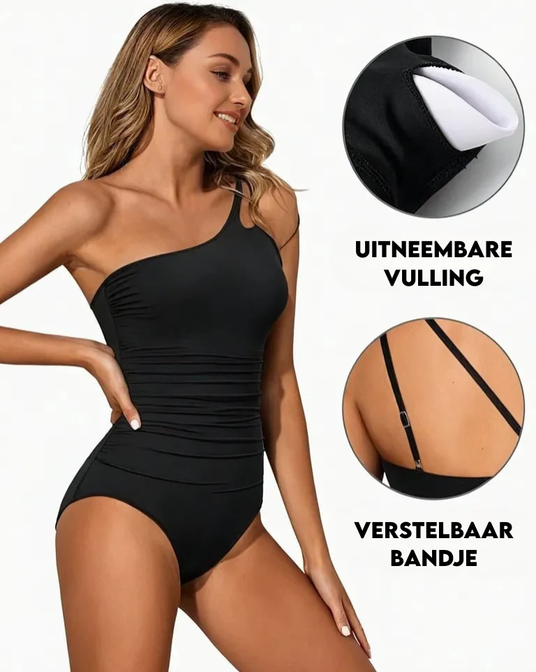 One Shoulder Swimsuit | Pleated Asymmetrical One Piece - Image 11
