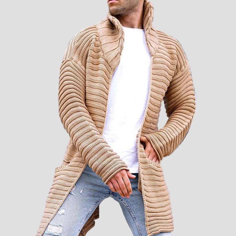 Harrison Mid-Length Knit Cardigan with Stand Collar - Image 3