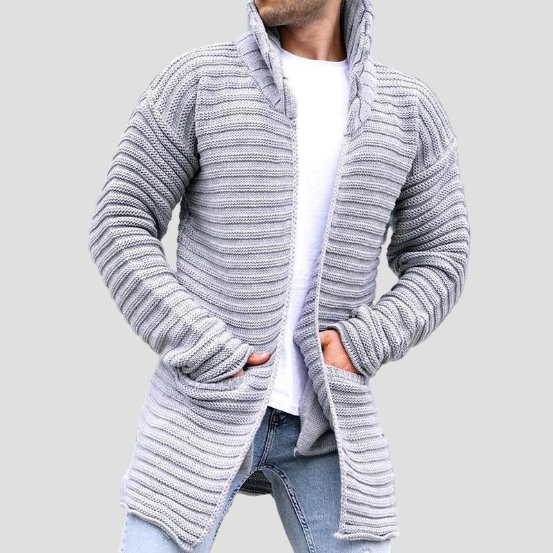 Harrison Mid-Length Knit Cardigan with Stand Collar - Image 4