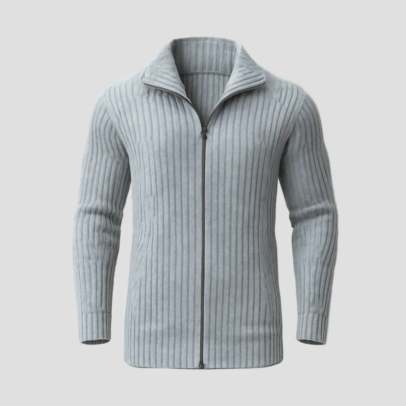 Julian Striped Knit Cardigan with Stand-Up Collar - Image 6