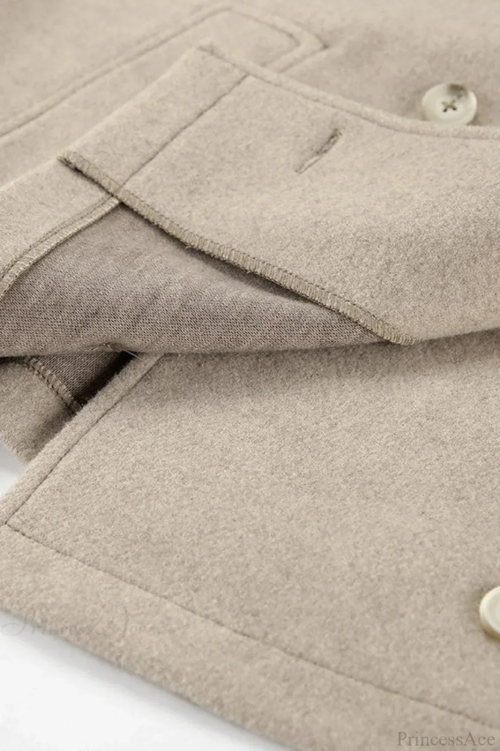 Vintage Wool Blend Coat with Double Button Closure in Khaki and Classic Style - Image 6