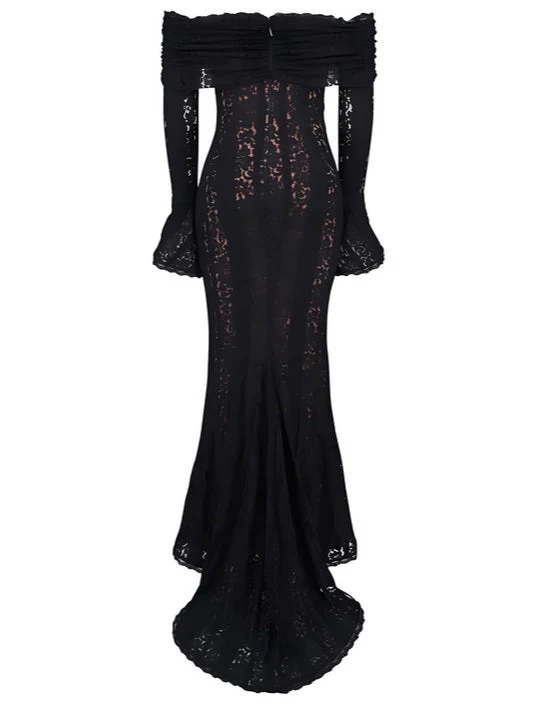 Elegant Long Maxi Lace Dress with Off-the-Shoulder Design - Image 3