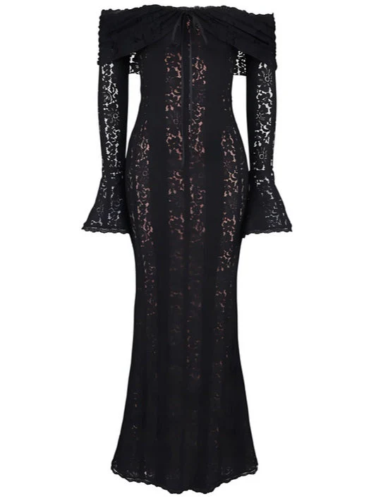 Elegant Long Maxi Lace Dress with Off-the-Shoulder Design - Image 4