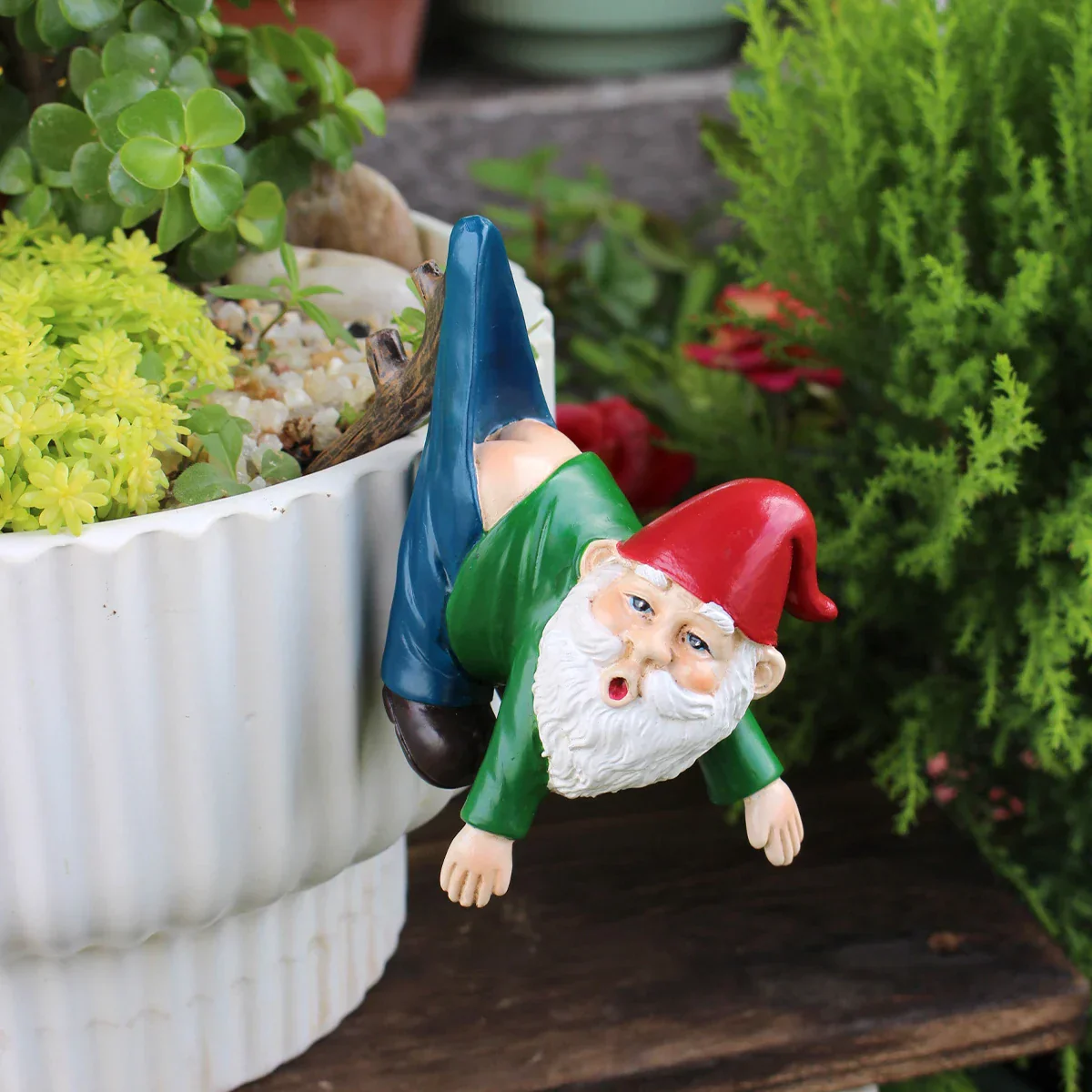Petronia - Cute Gnome Flower Pot Hanger made of Resin with Pants on a Branch for playful garden decoration - Image 2