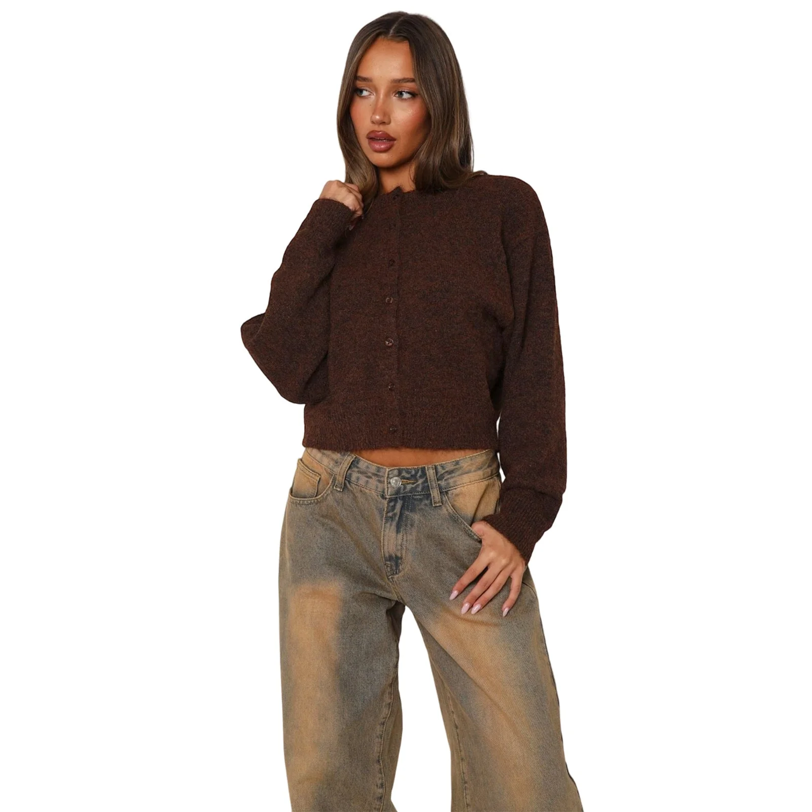 Cropped Casual Long-Sleeve Cardigan - Image 10