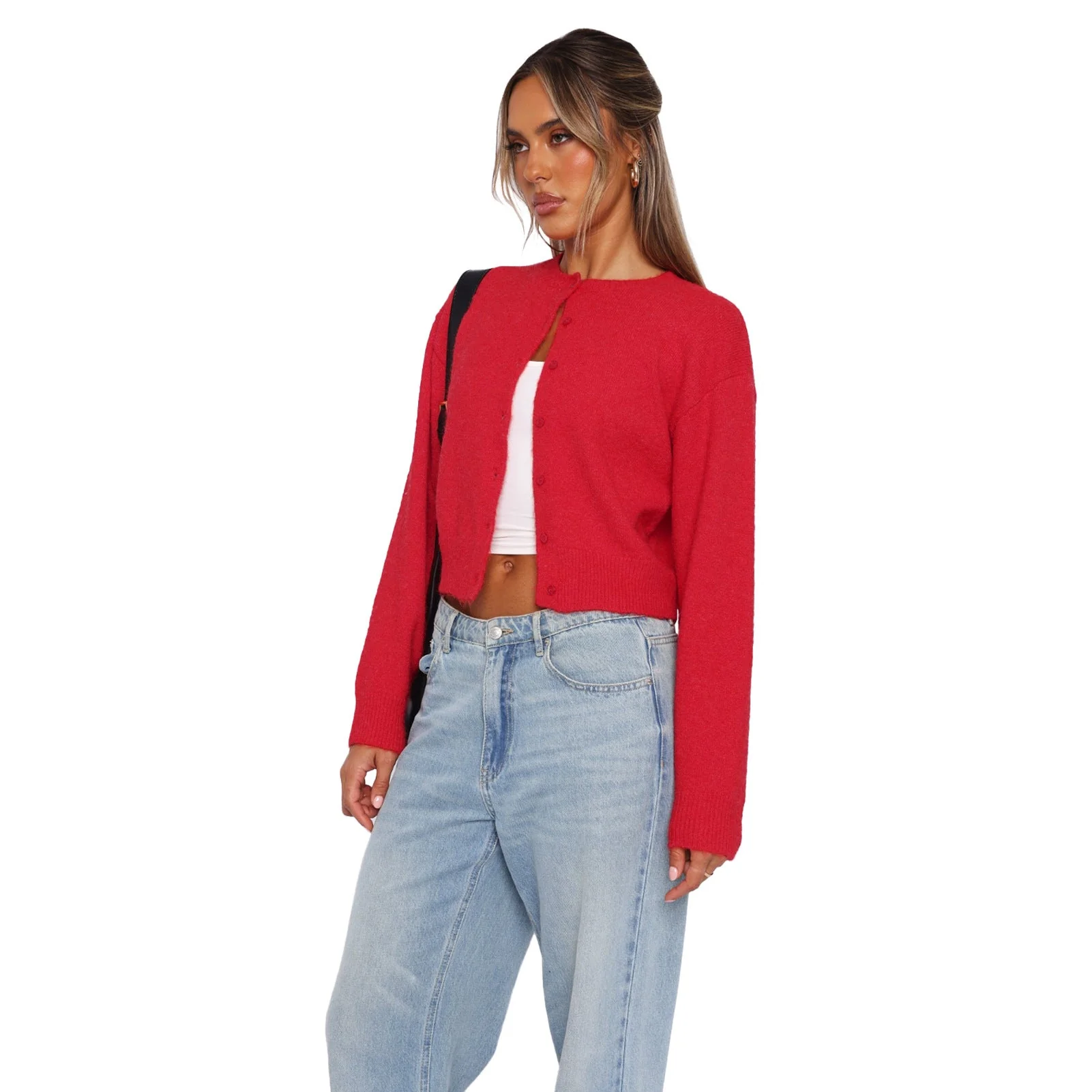 Cropped Casual Long-Sleeve Cardigan - Image 4