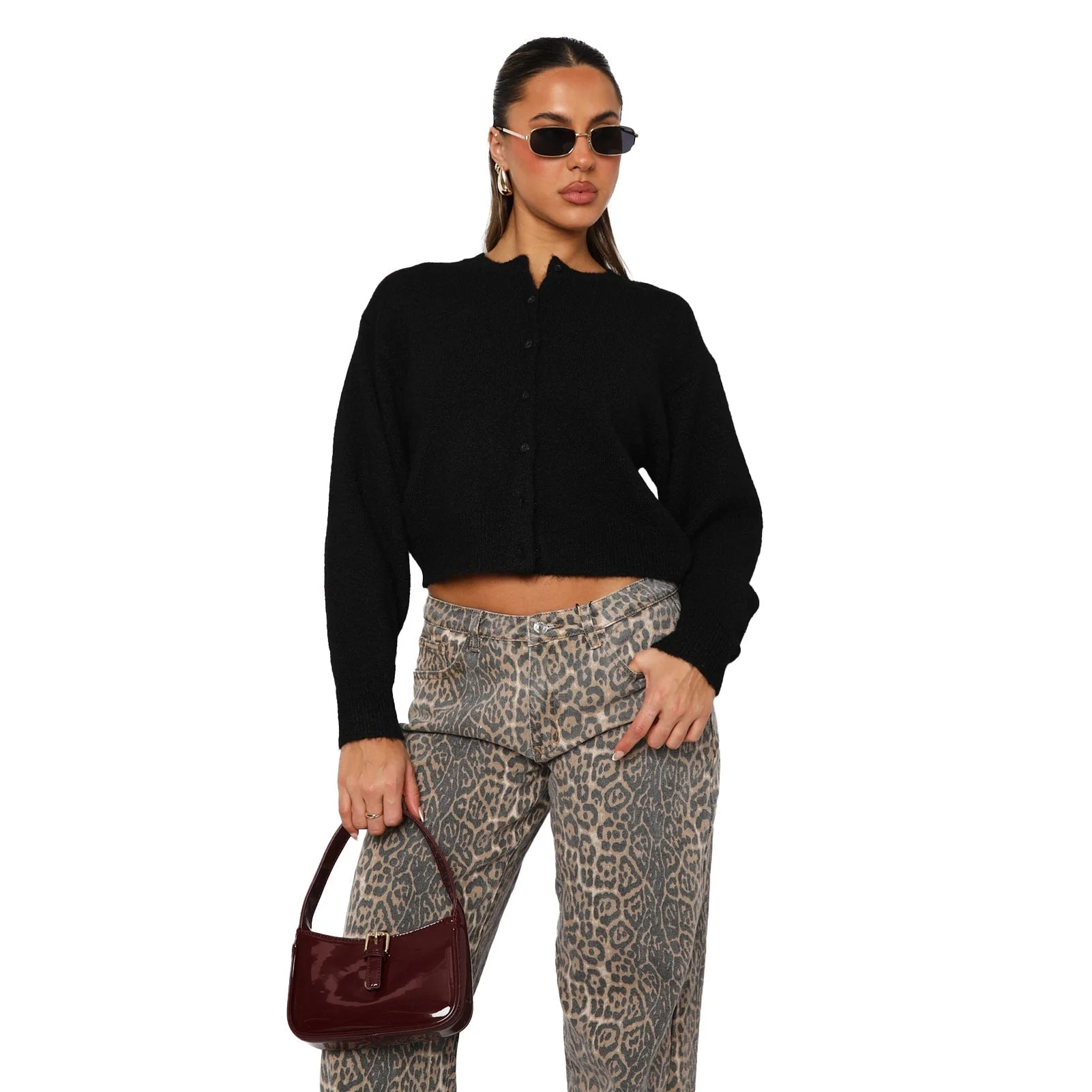 Cropped Casual Long-Sleeve Cardigan - Image 5