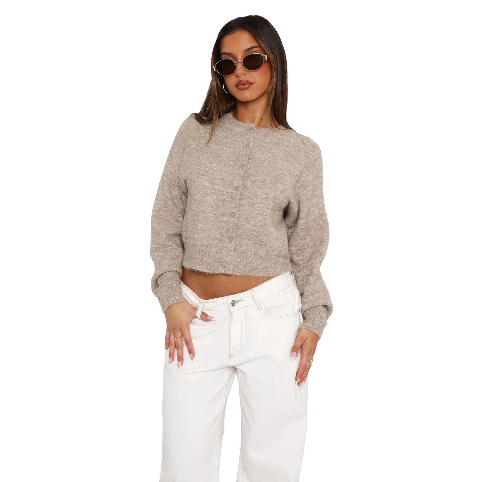 Cropped Casual Long-Sleeve Cardigan - Image 6