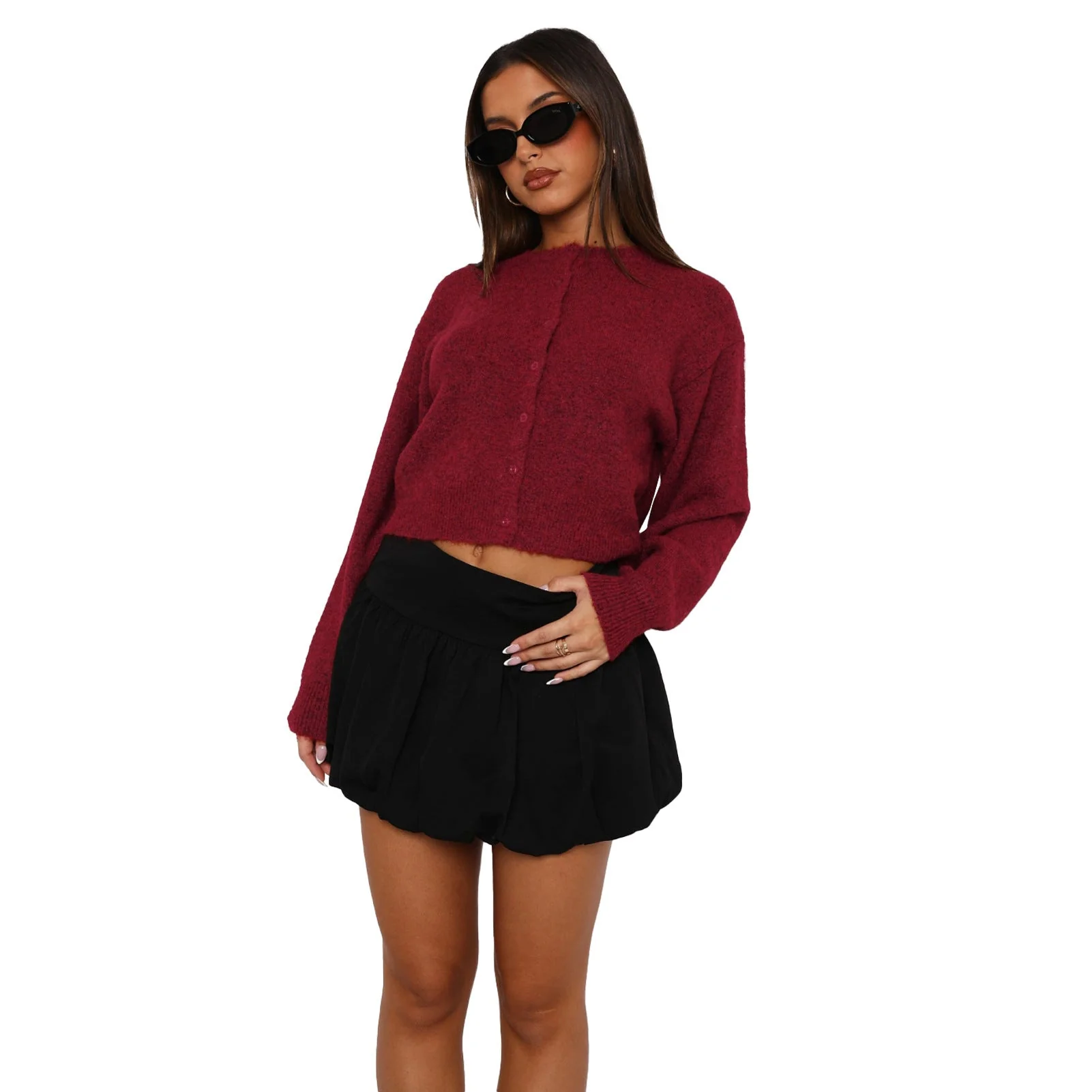 Cropped Casual Long-Sleeve Cardigan - Image 7