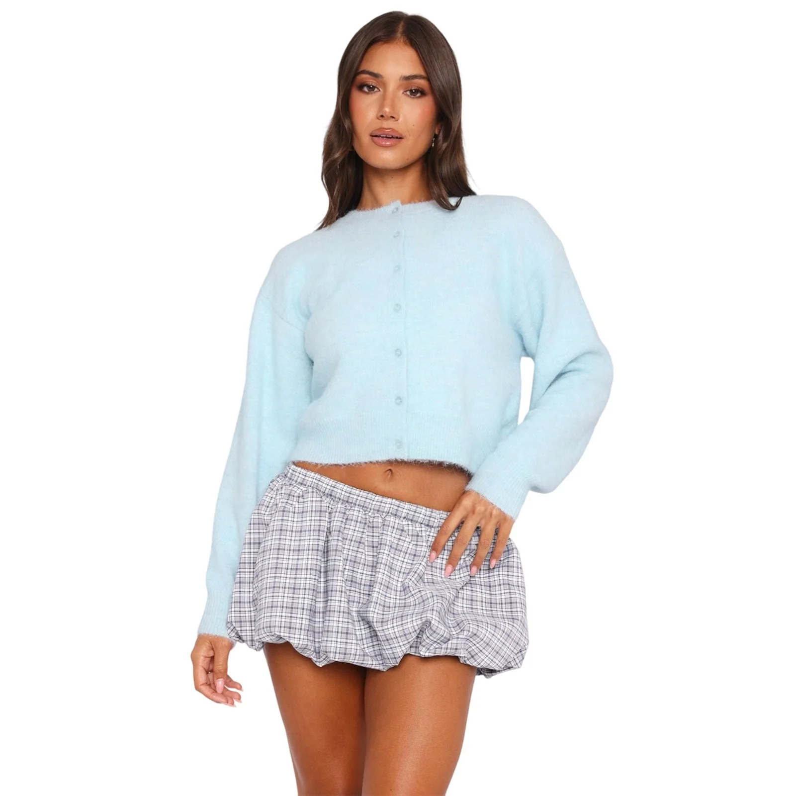 Cropped Casual Long-Sleeve Cardigan - Image 8