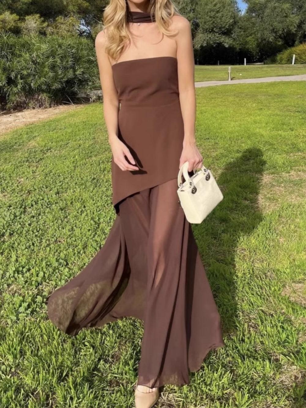 Elegant strapless one-shoulder sleeveless dress - Image 3