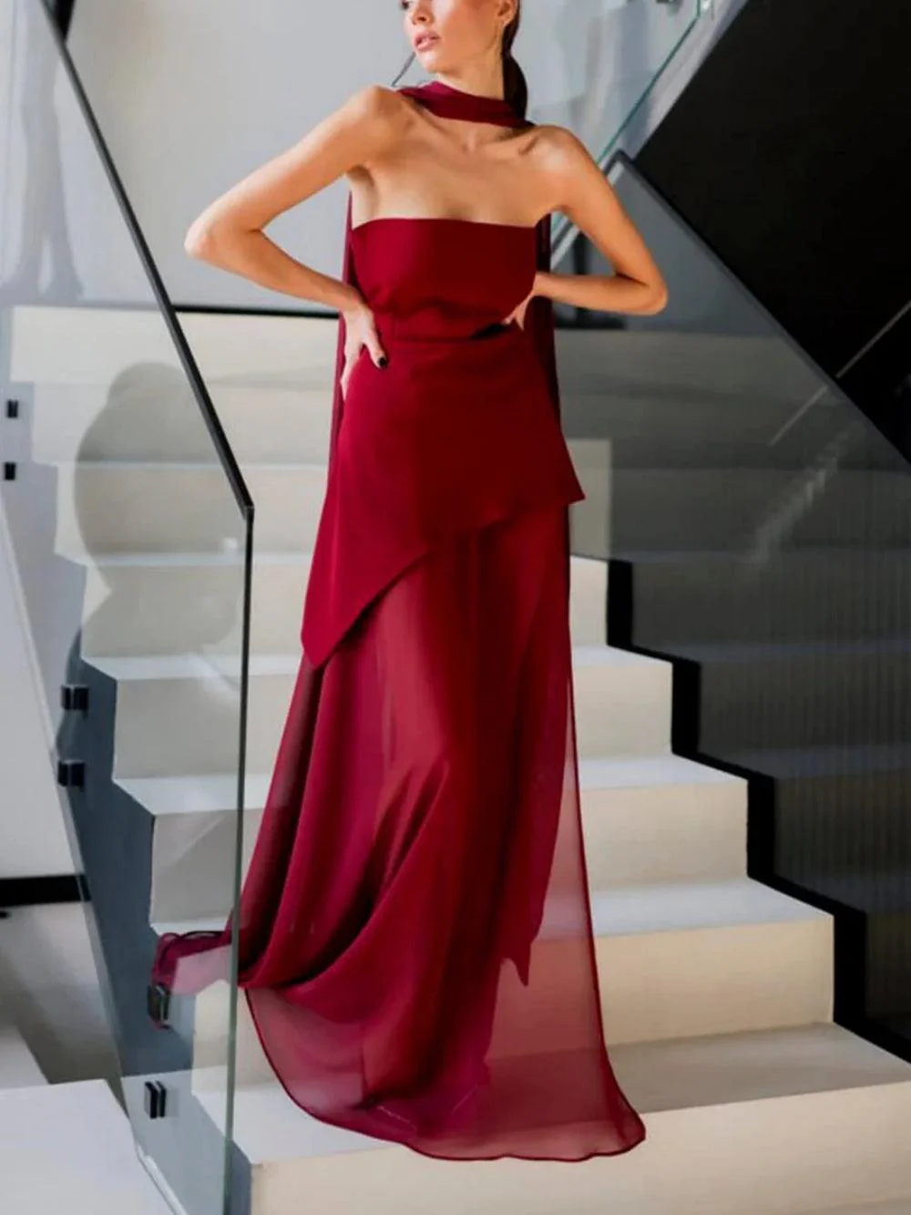 Elegant strapless one-shoulder sleeveless dress - Image 8
