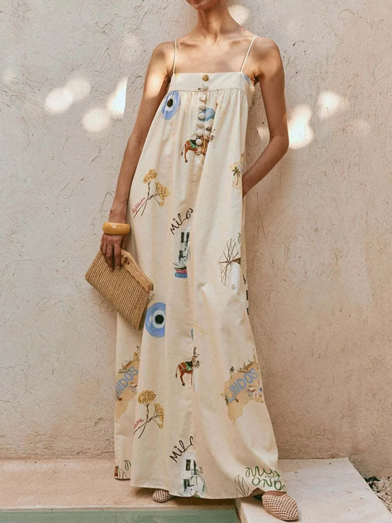 Elegant Printed Sleeveless Maxi Dress with Square Neck