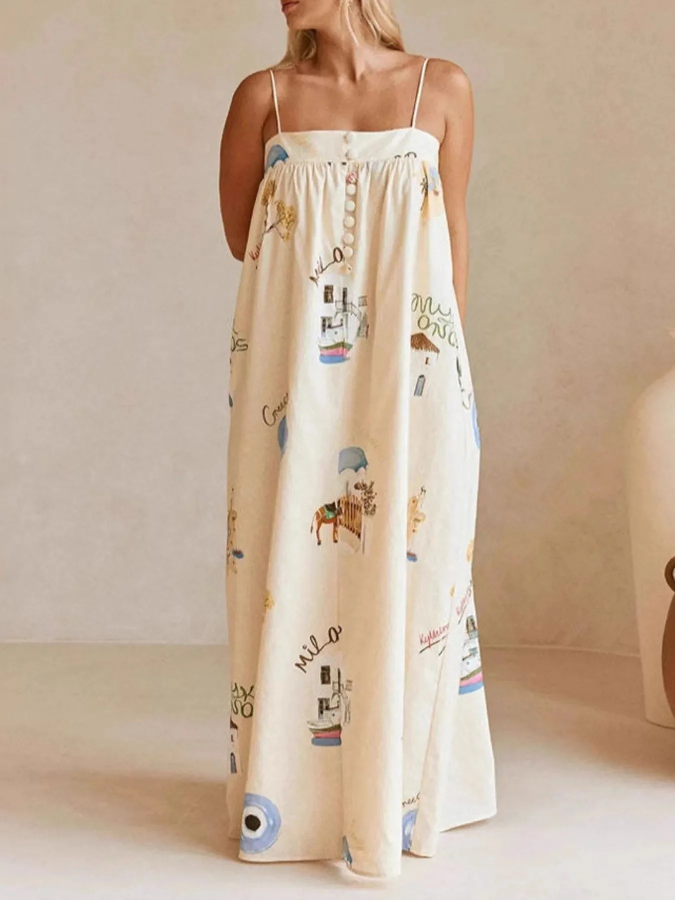 Elegant Printed Sleeveless Maxi Dress with Square Neck - Image 6