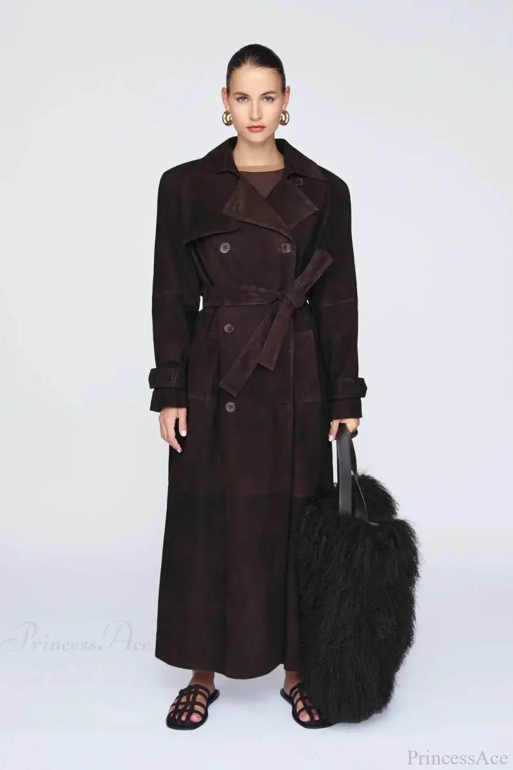 Luxurious Suede Coat with Chocolate Belt - Image 2