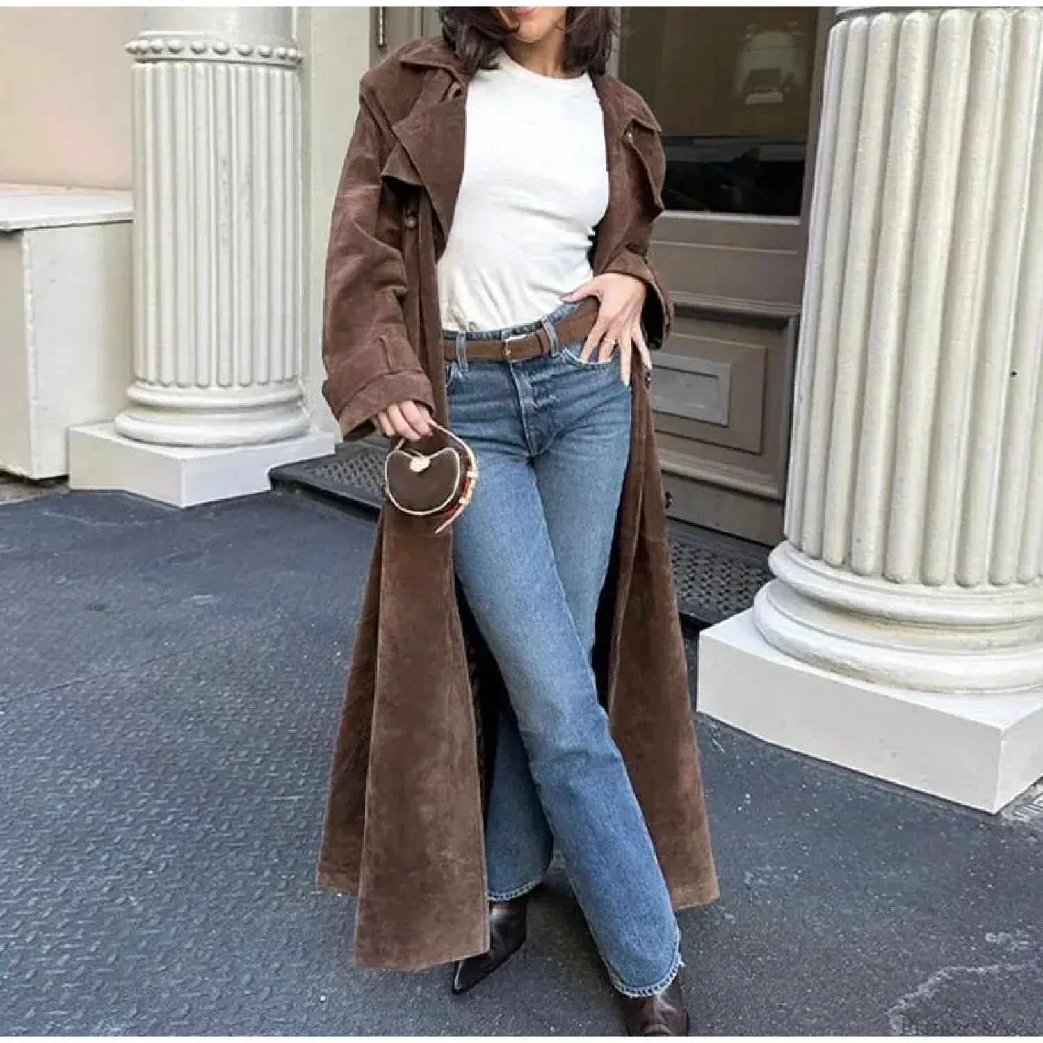 Luxurious Suede Coat with Chocolate Belt - Image 3