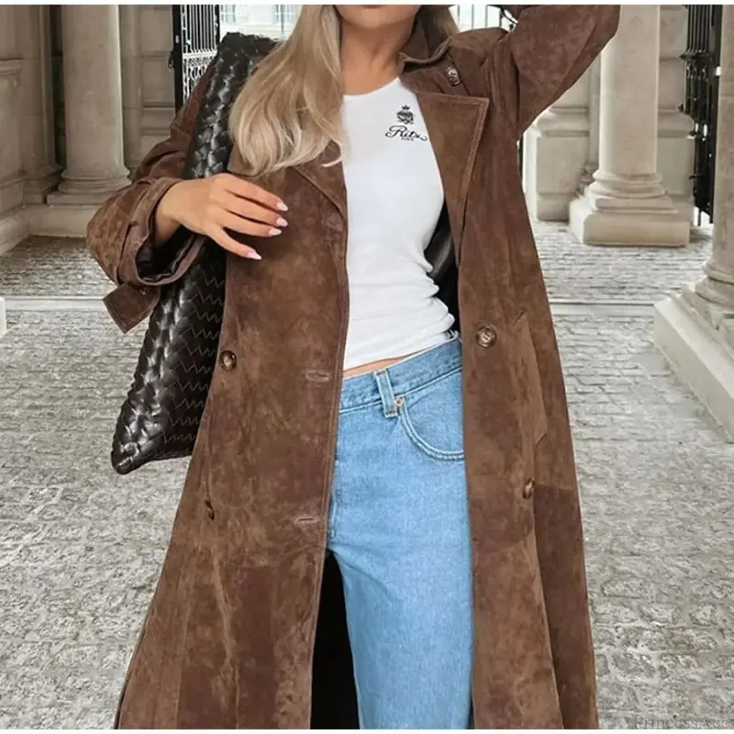 Luxurious Suede Coat with Chocolate Belt - Image 5