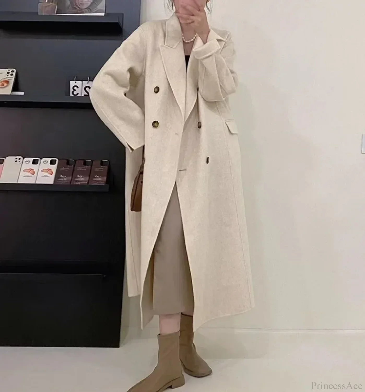 Elegant Turn-Down Collar Cashmere Wool Overcoat for Timeless Style