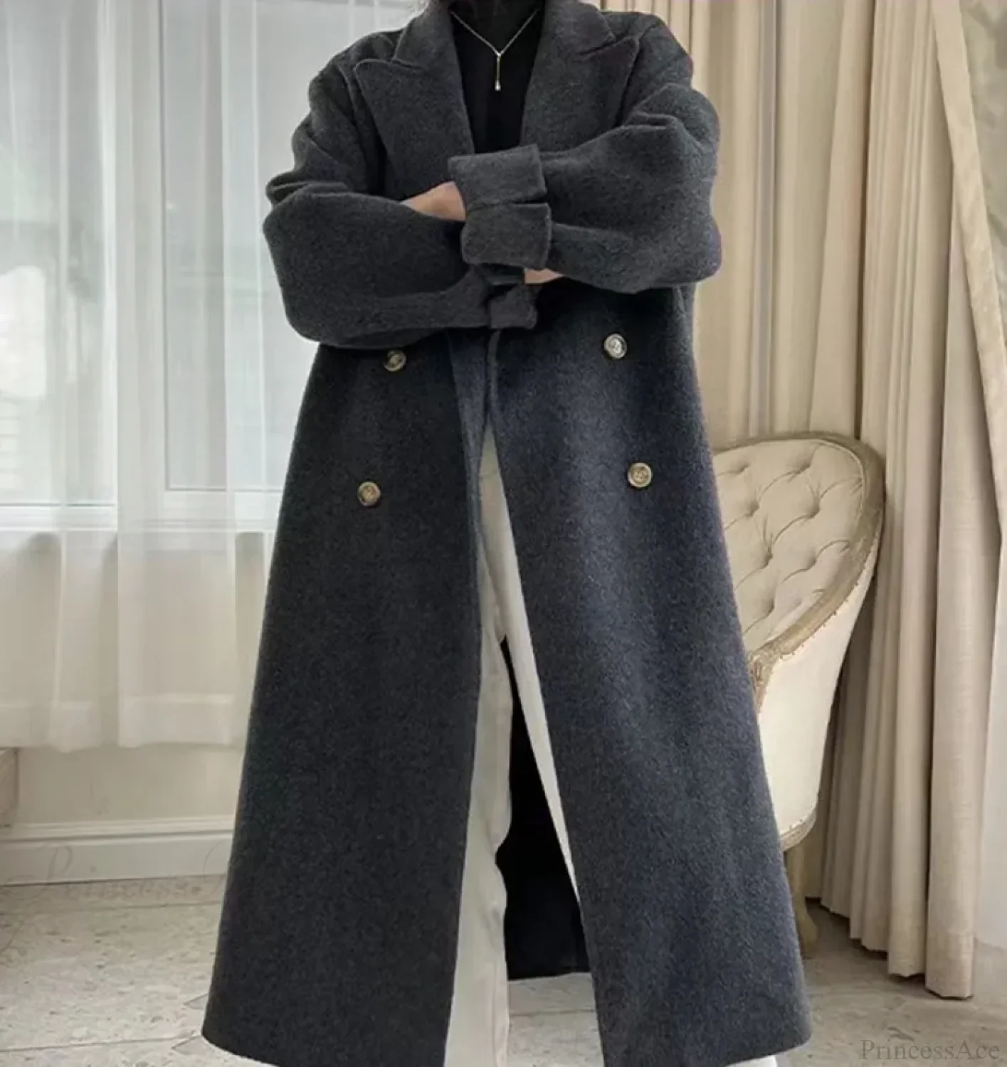 Elegant Turn-Down Collar Cashmere Wool Overcoat for Timeless Style - Image 2