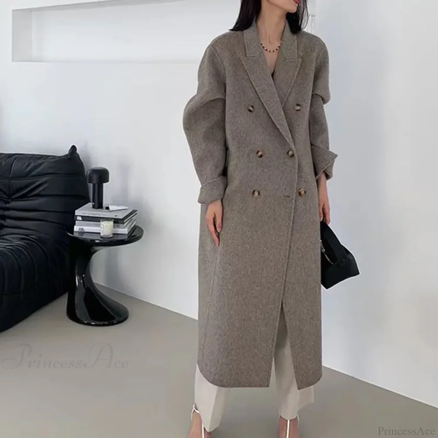 Elegant Turn-Down Collar Cashmere Wool Overcoat for Timeless Style - Image 6