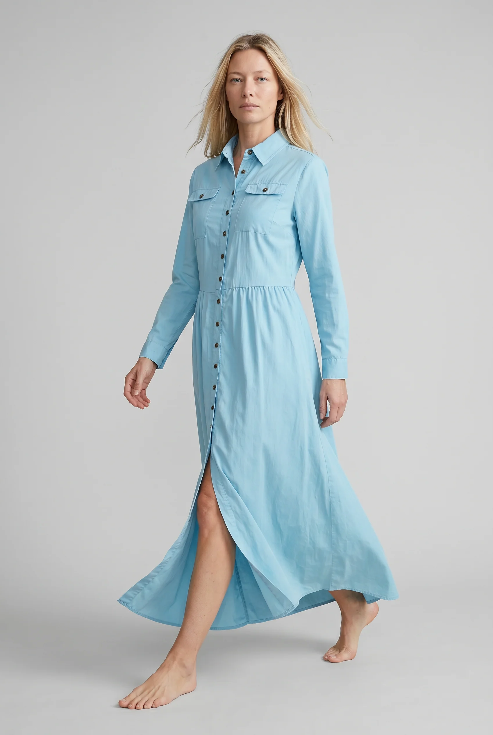 Long Vintage Button-Down Dress for an Elegant and Timeless Style - Image 4