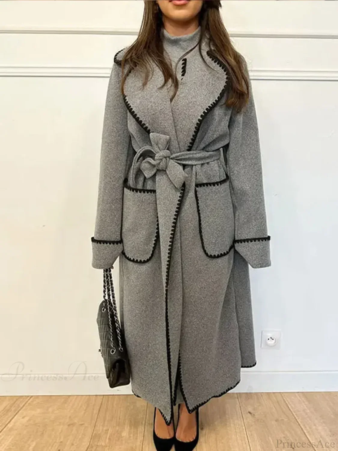 Vintage Patchwork Wool Coat with Belt - Image 2