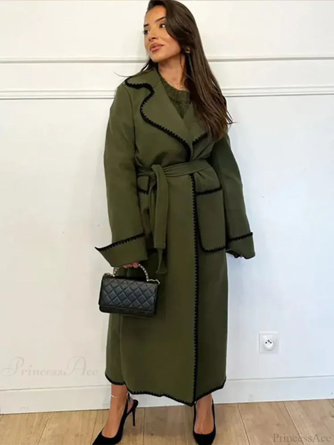 Vintage Patchwork Wool Coat with Belt - Image 3