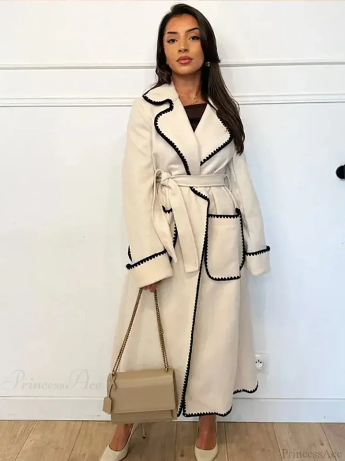 Vintage Patchwork Wool Coat with Belt - Image 4
