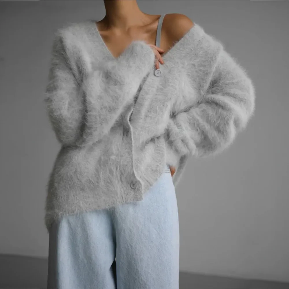 Luxurious Mink-Knit V-Neck Cardigan for Women - Image 4