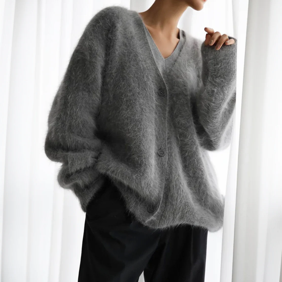 Luxurious Mink-Knit V-Neck Cardigan for Women - Image 7